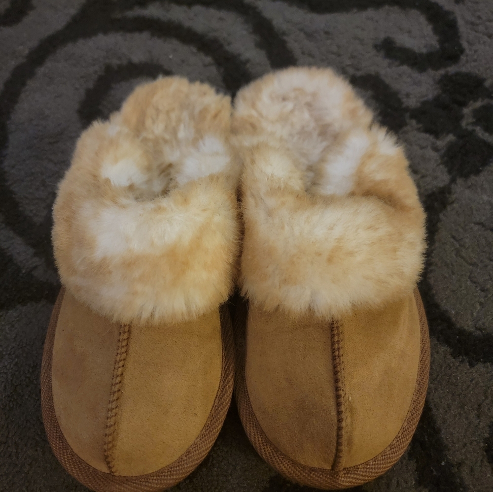 Toddler kids faux fur lined slippers